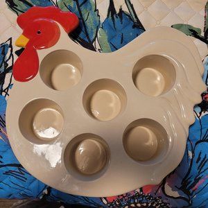 Vintage Rooster Enamelware Muffin Pan